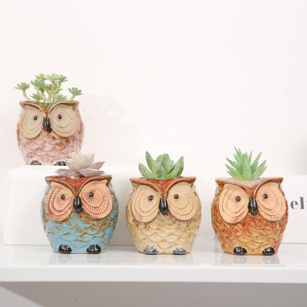 Small glazed ceramic planter - owl | plant pots