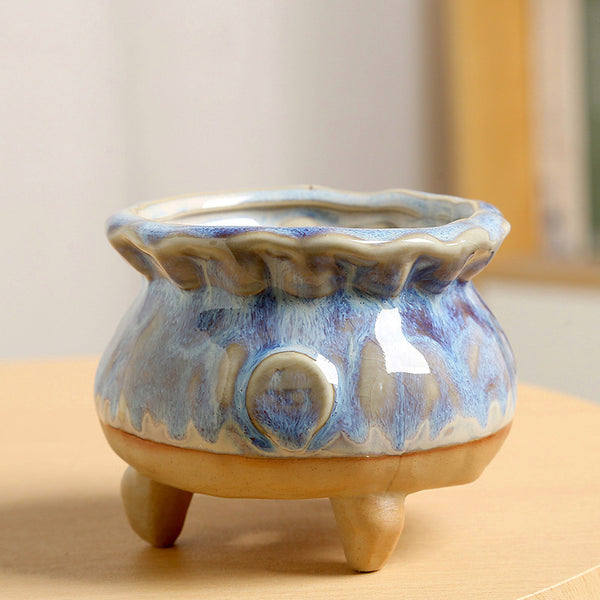 Dripped Glazed Round Footed Pots - "Mystic Tapestry"