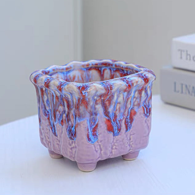 Dripped Glazed Sqaure Footed Pots - "Ethereal Dream Square"