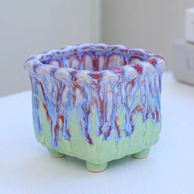 Dripped Glazed Sqaure Footed Pots - "Ethereal Dream Square"