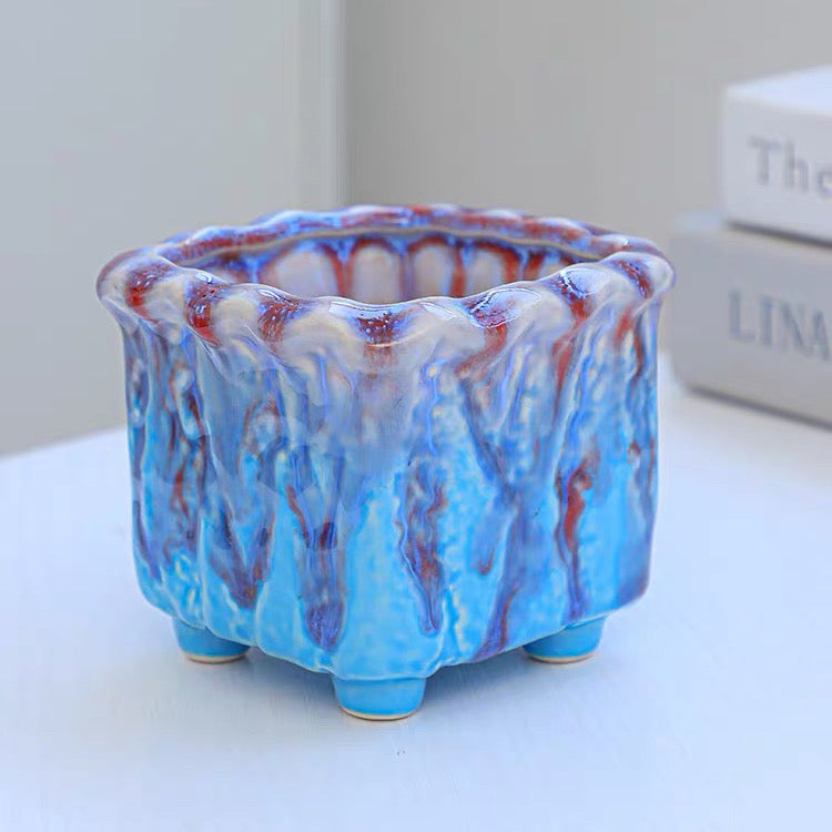 Dripped Glazed Sqaure Footed Pots - "Ethereal Dream Square"