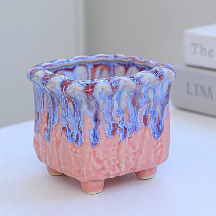 Dripped Glazed Sqaure Footed Pots - "Ethereal Dream Square"