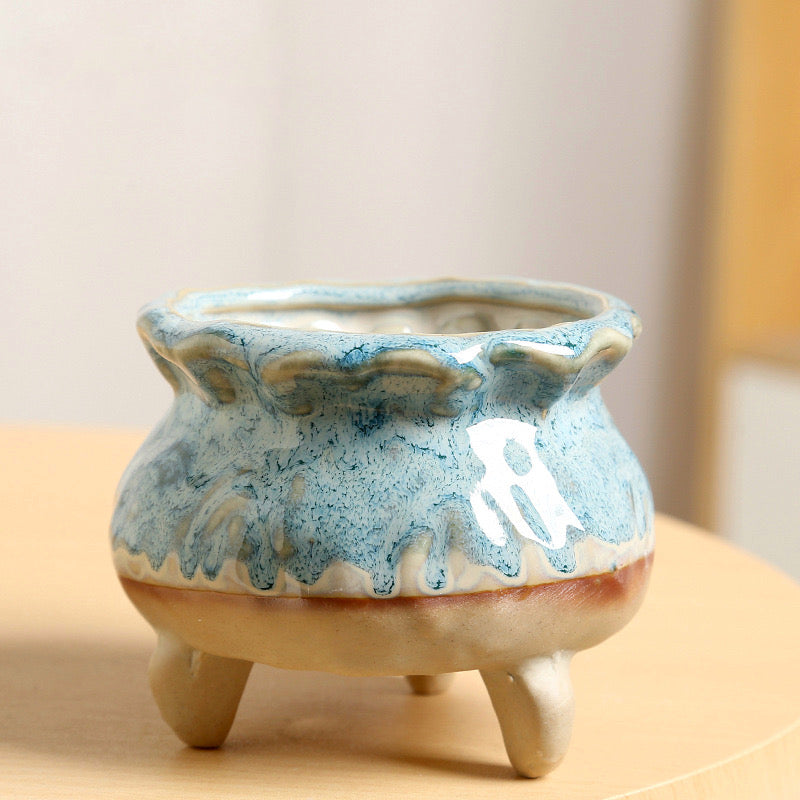 Dripped Glazed Round Footed Pots - "Mystic Tapestry"