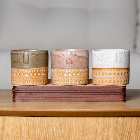 Two-tone Glazed Terracotta Pots with Polynesian Patterns