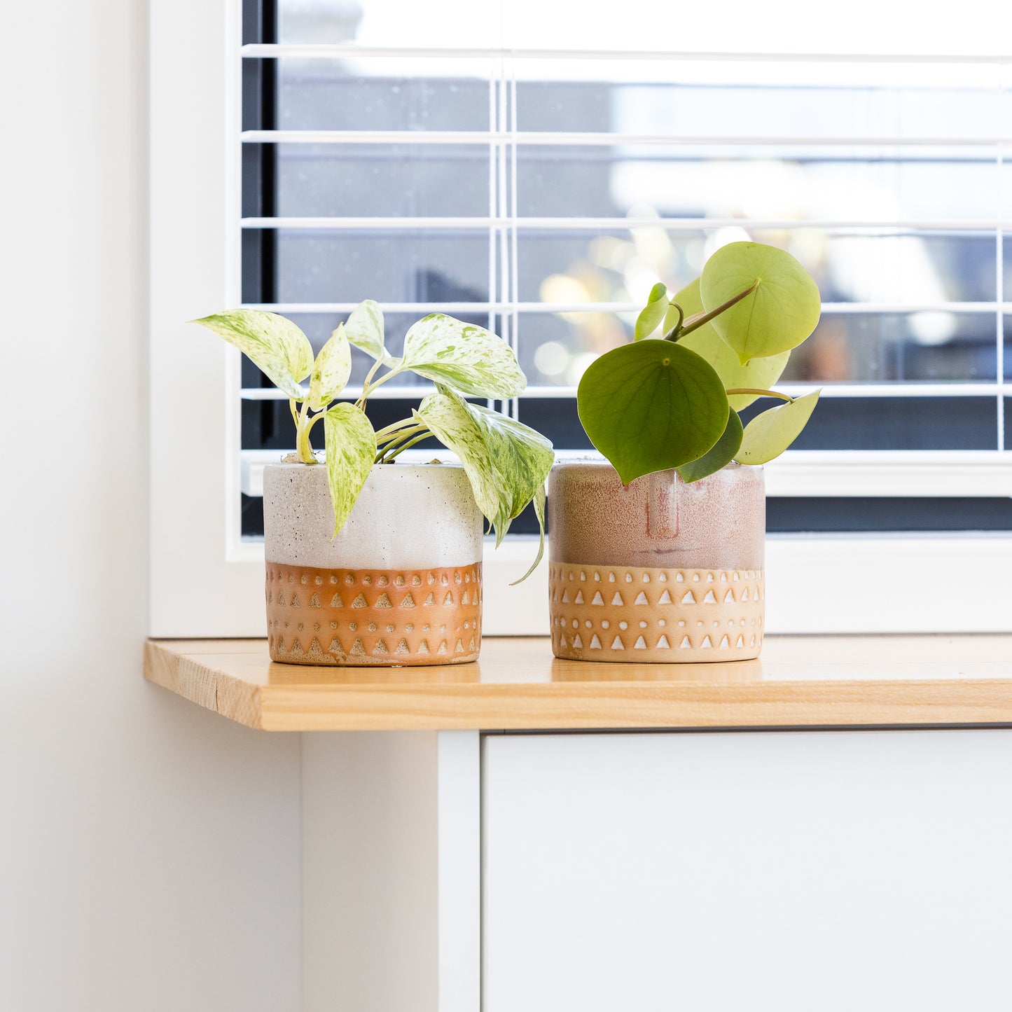 Two-tone Glazed Terracotta Pots with Polynesian Patterns