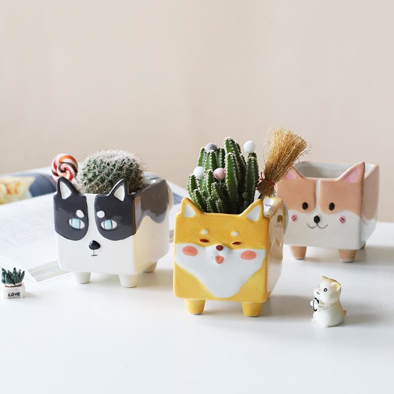 Ceramic plant pots/planters - doggo family | plant pots