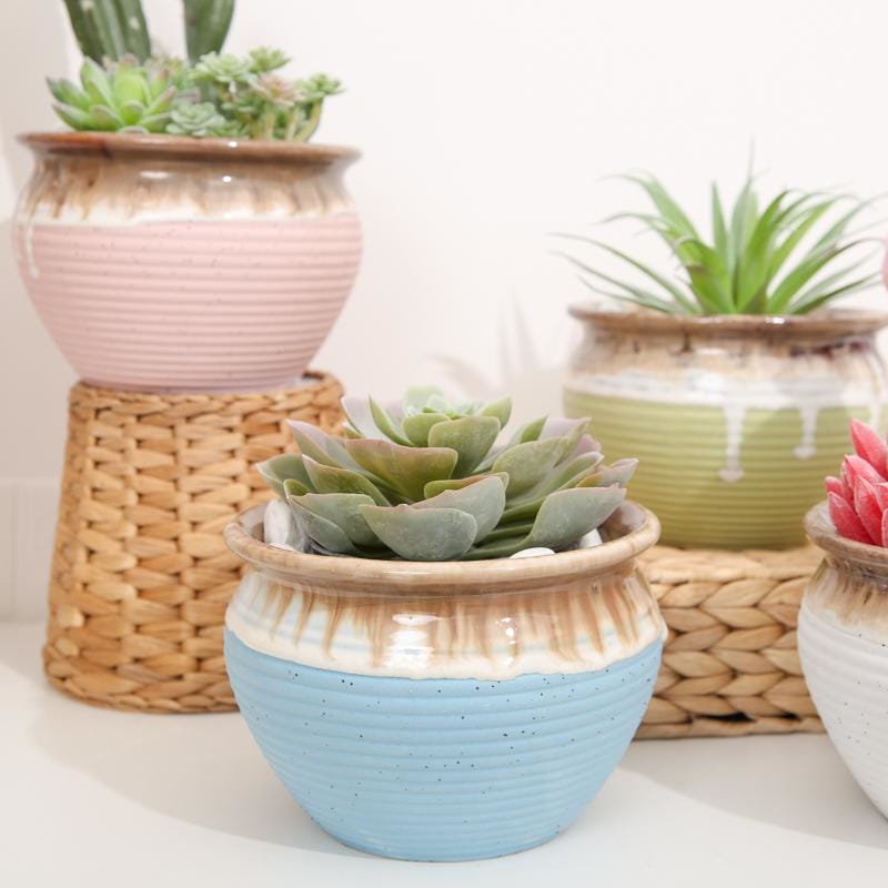 Medium glazed plant pots with drip glaze | plant pots