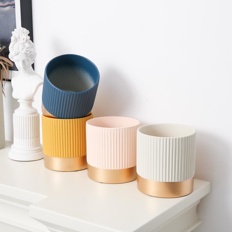 Round stripe golden concrete pots/planter | plant pots