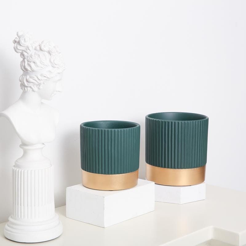 Round stripe golden concrete pots/planter | plant pots