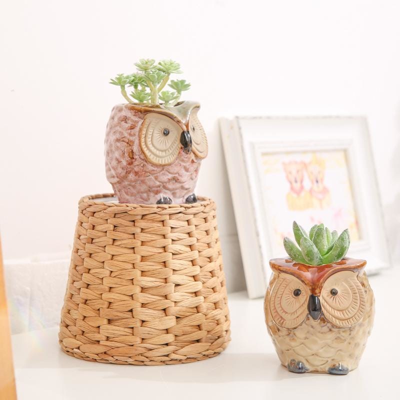 Small glazed ceramic planter - owl | plant pots