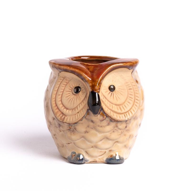 Small glazed ceramic planter - owl | plant pots