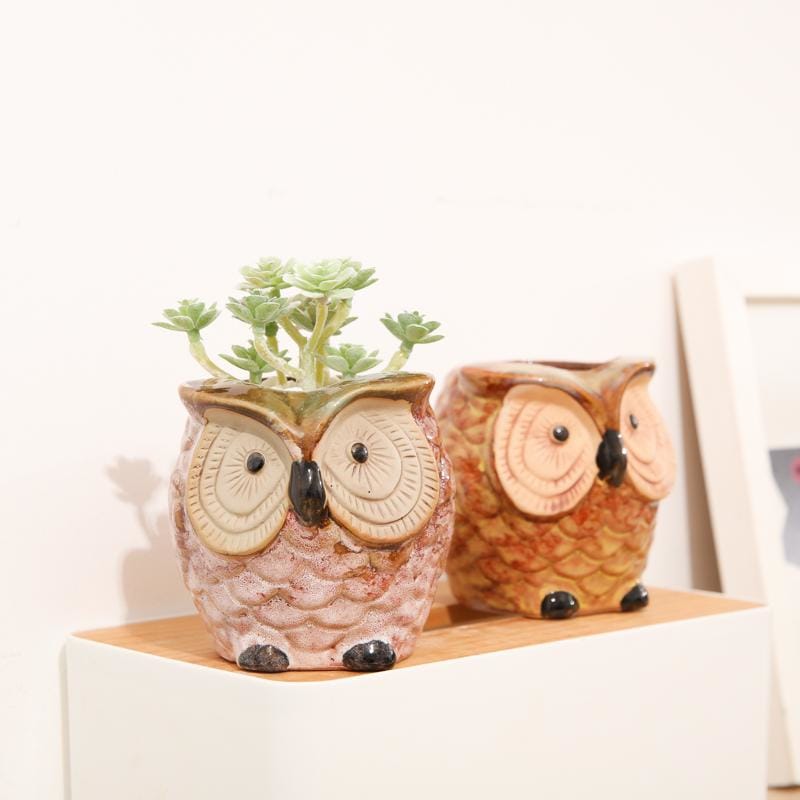 Small glazed ceramic planter - owl | plant pots