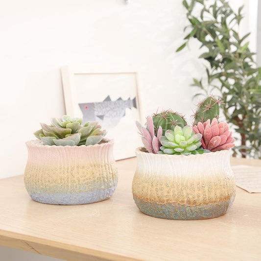 Terracotta pots/planters with rustic texture and gradient glaze | plant pots