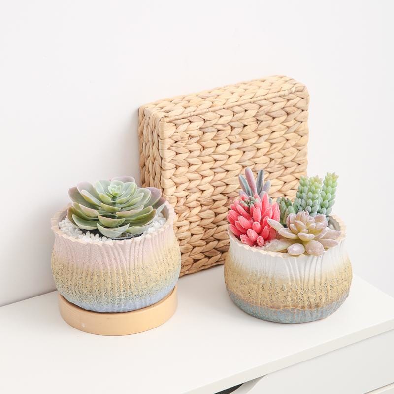 Terracotta pots/planters with rustic texture and gradient glaze | plant pots